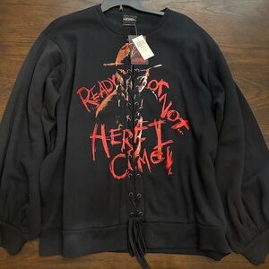 NEW A Nightmare On Elm Street Halloween Lace Up Crewneck Sweater Plus Size 3X